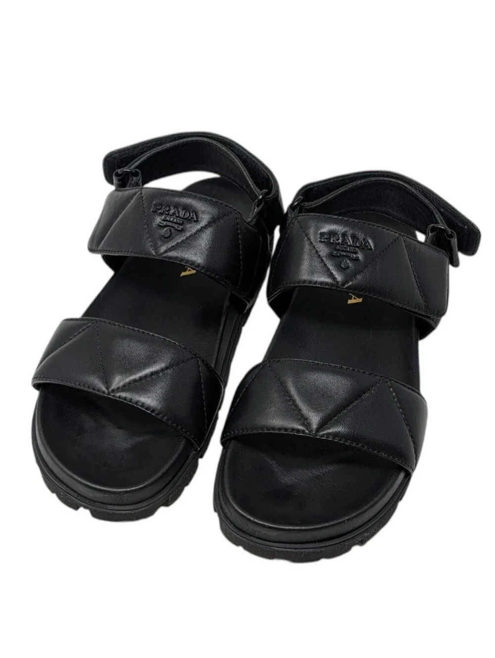 Prada Black Matelasse Quilted Leather Lug Sole Sport Sandals Size EU 38